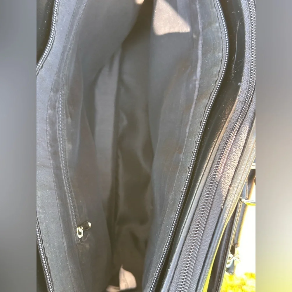 Black Vinyl Laptop Briefcase Business Tote Bag Multi Pocket Zip Work Bag